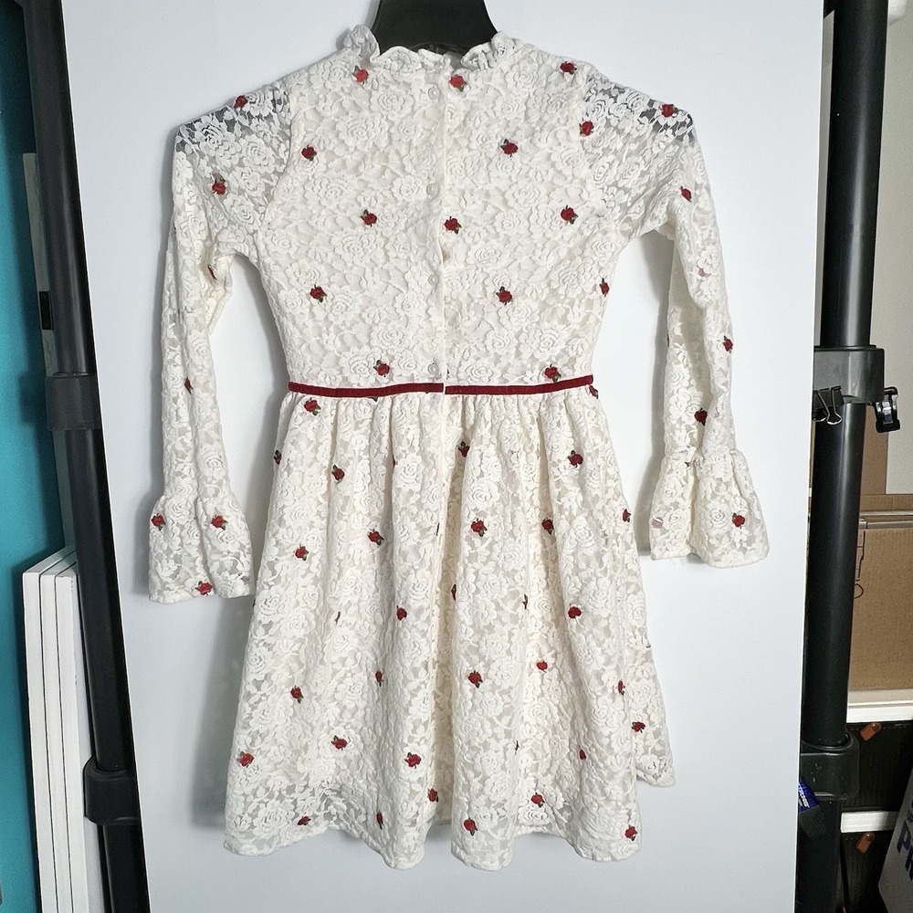 Janie and Jack Girls Ivory Victorian Lace Embroidered Roses‎ LD Dress Size 12